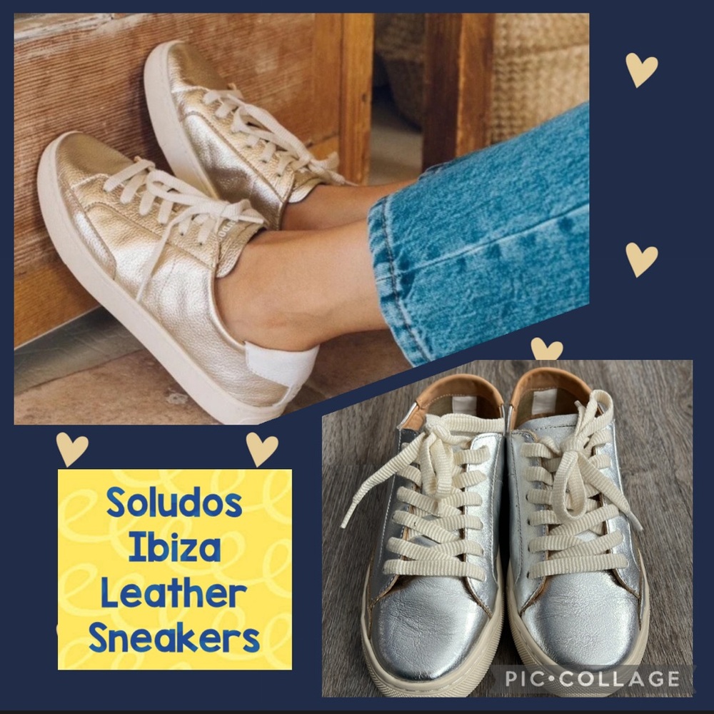 Soludos Silver Ibiza Leather Sneakers Size 5.5